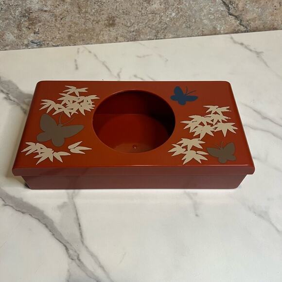 Vintage Retro Aquetta Ware Tissue Kleenex Holder Red Butterfly Floral Leaf MCM - Picture 1 of 13